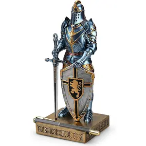 's Guard Ornament Knight Statue for Desk, Desktop Accessories Pen Holder Pen Stand Paperweight for Office and Home (Blue) Figurine Decoration Items