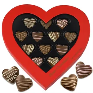 Valentine’s Day Heart Chocolate Gift Box – 12 Heart-Shaped Milk Chocolates, Assorted Raspberry, Caramel & Hazelnut Flavors, Premium Valentine Candy Gift for Her,Him,Kids,Couples,Parties & Romantic Gifts,Valentine gift for couples,Valentine treats for kids