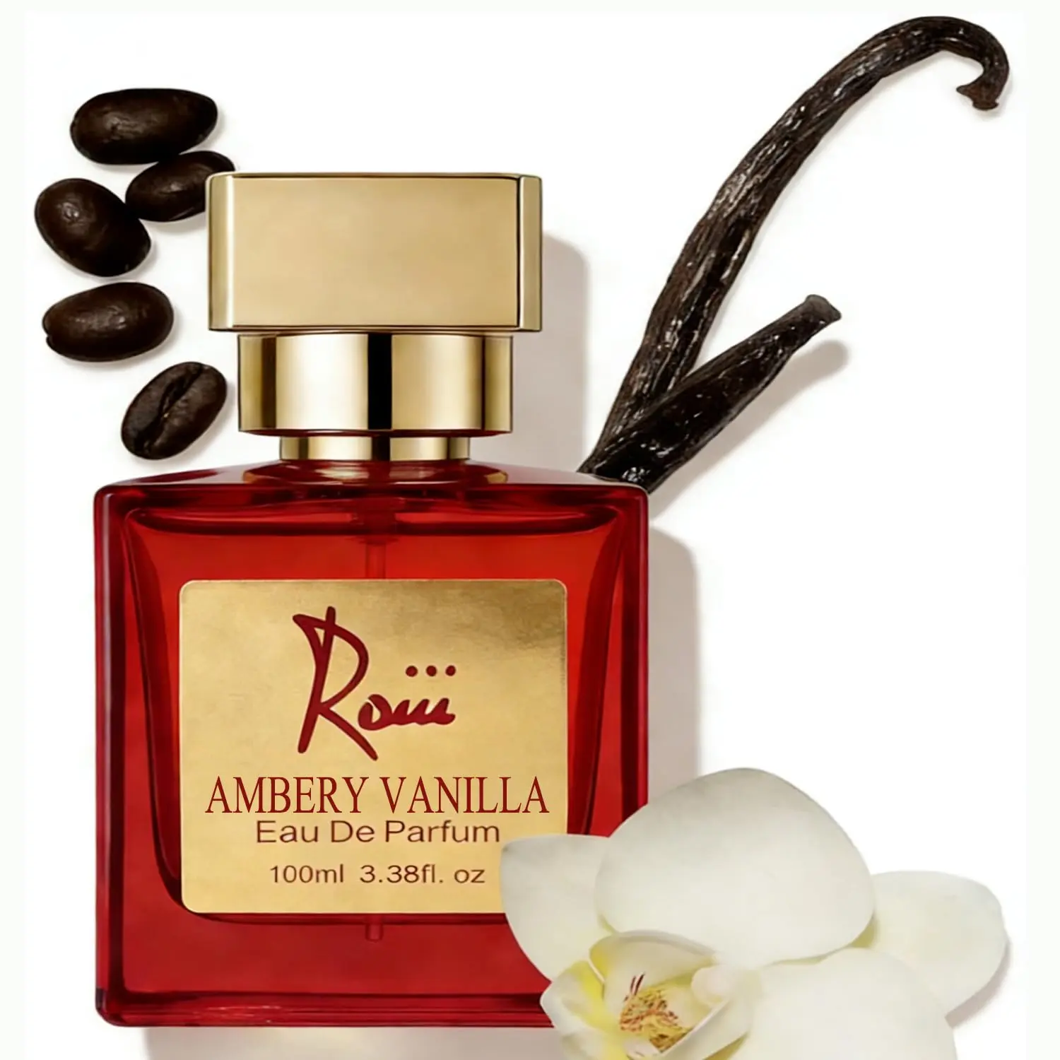 Roiii Amber Vanilla Women's Eau De Parfum - Vegan Safe Non Toxic French Ingredients Beauty Perfume with Floral Amber Scent, Coffee, Pear, Liquorice, Jasmine, Cedar Notes, 50 ml, for Adults