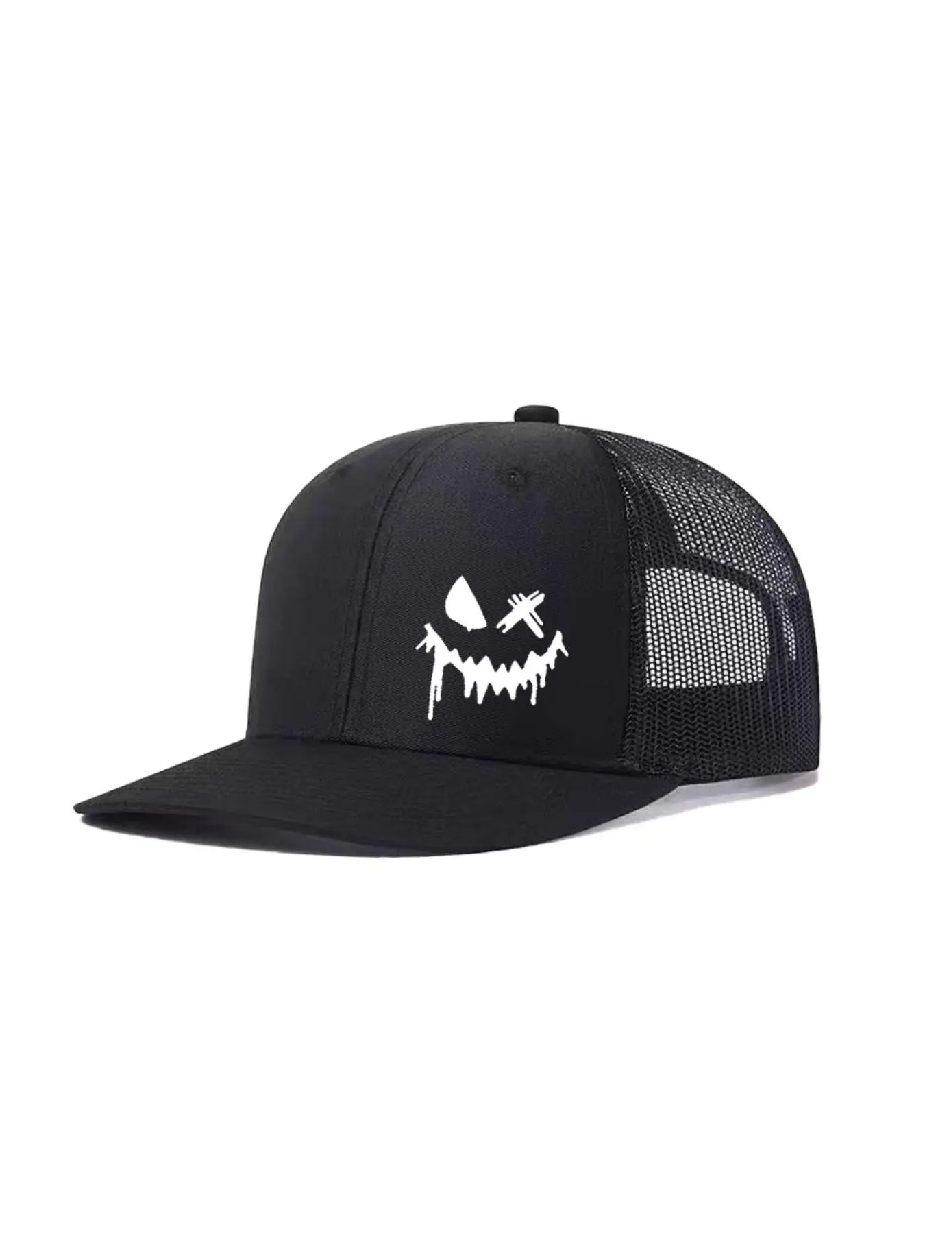 2pcs/1pc Unisex Trucker Hat Smiling Face Printing Mesh Baseball Cap Richardson Slightly Curved Brim Baseball Cap Adjustable Streetwear Hat Dad Hats Outdoor Mesh Breathable Sun Hat Gift for Men Women Premium Quality Cap, Street Style Cap