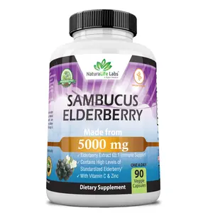 Elderberry 5,000 mg Super Concentrated 65:1 with Vitamin C & Zinc - 90 Day Supply - Sambucus Extract Immune Support, Immune Defense| Non-GMO | 90 Veggie Capsules
