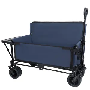 Donext 3-in-1 Convertible Folding Wagon Cart with Bench Seat & Rear-Mounted Folding Tabletop - 500lbs Heavy-Duty Utility Wagon, 180L Capacity All-Terrain Wheels for Camping, Beach, Sports, Garden, dark blue plus