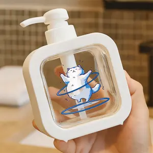 Cute Chubby Cartoon Cat Hula Hooping Soap Dispenser - Moisturizing Hand Pump Bottle, Kitchen & Bathroom Decorative Soap Dispenser, Blue Hula Hoop Design, Playful Whimsical Style, Durable Plastic for Everyday Use, Cheerful Blush Pink Cheeks