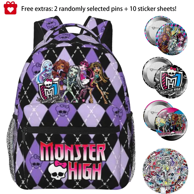Cute Monster high Print Backpack for Women Monster high dolls Ergonomic Cushioned Laptop Daypack with Multiple Zipper Pockets, Monster high doll Lightweight Travel Bagpack for College & Outdoor Activities