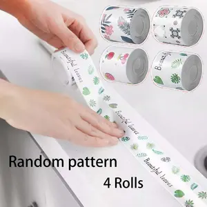 4-Piece High-Quality Long Lasting Adhesive Toilet Sealing Strips, Self-Adhesive Bathroom Sealant Tape, Beautiful Seam Stickers for Aesthetic Room Decor, Easy Clean