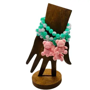 Beary Pretty (1pc) Pink and Green Bear Charm Beaded Bracelet