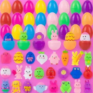 24 Pack Easter Mochi Squishy Toys Squishies Easter Toys with 24 PCS Plastic Easter Eggs for Kids Toddlers Easter Basket Stuffers Egg Fillers Party Favors Gifts