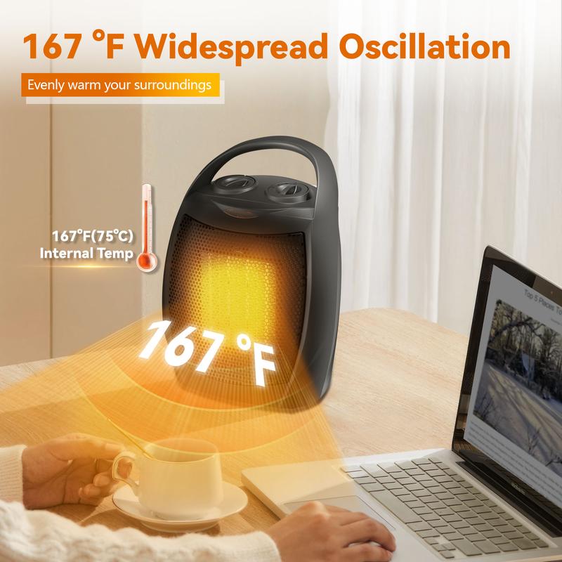 R.W.FLAME Small Space Heater for Indoor Use, Electric Ceramic Space Heater, Portable Heaters Fan for Office and Bedroom with Adjustable Thermostat ETL Listed,1500W