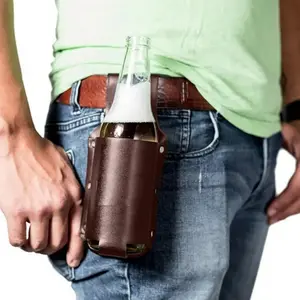 Leather Beer Bottle Waist Holster Portable Beer Belt Bag Handy Wine Bottles Beverage  Holder Outdoor Drink Bottle Case Cover