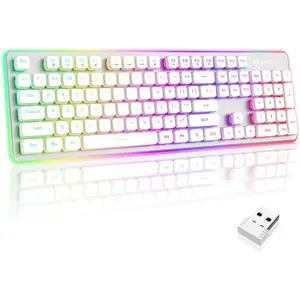 Wireless Gaming Keyboard, Rechargeable 2.4G Rainbow Backlit LED Keyboard with Metal Panel, 104 Keys Wireless Keyboard For Windows, Laptop, Desktop (for Office Use)