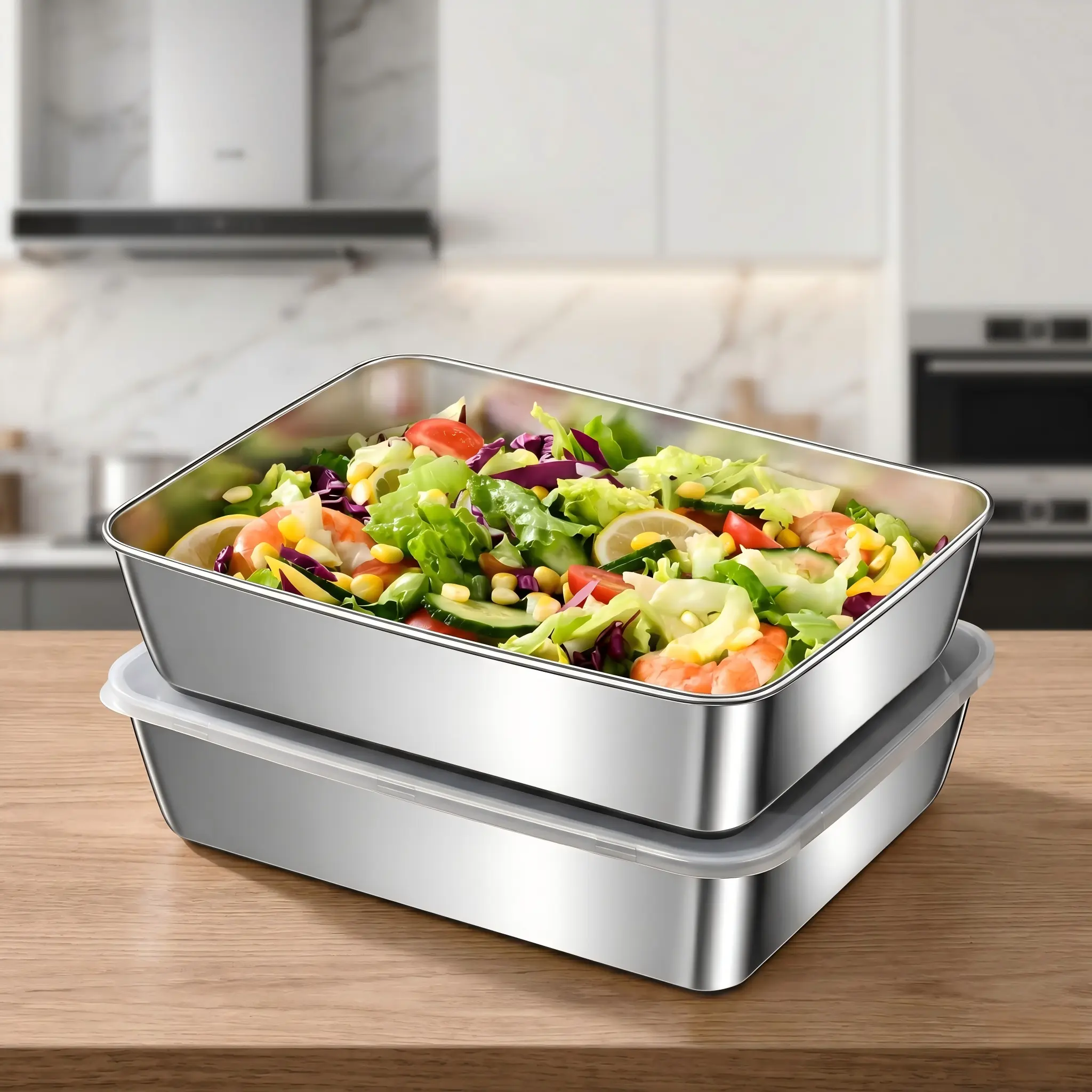 Sturdy Airtight Leakproof Stainless Steel Food Storage Container with Lid - Reusable Space Saving Metal Meal Prep Box for Work, Travel, Kitchen Organization