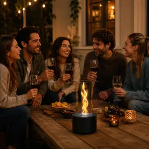Real Spiral Flame Bio Ethanol Fireplace | 3-Panel Glass Tabletop Fire Pit for Indoor Outdoor Ambiance
