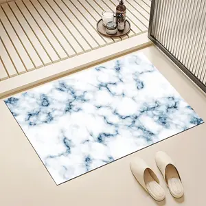 Floor Mats Absorbent & Non - Slip Diatomaceous Earth Shower Mat, Quick - Dry Bathtub Mat With Cyan - White Marble Pattern Design For Bathrooms Kitchens & Entrances Perfect For Holiday Gifting