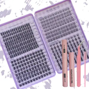 400~640Pcs Per Box, Lash Extension Kit, DIY Lashes Cluster D Curl ,With Lash-Glue Bond And Seal, Lash Remove  And Lash Applicator Brush Tool For Self Application At Home(20D-30D-40D-50D-60D-80D) Lash Clusters Kit, Party and Travel, Perfect Gifts