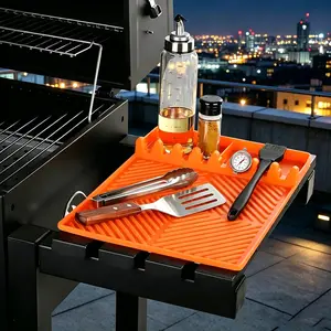 Griddle Mat Barbeque Grill Accessories Tools for Blackstone, Side Shelf Mat Grill Pad for Outdoor Grill Kitchen Counter Spatula Silicone Mat with Drip Pad for Kitchen, Cooking, Countertop