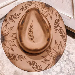 Chesney: Sunflowers & Ferns. Long Live Cowgirls. Made to Order Handcrafted Burned Wide Brim Hat. Burned Hat, Western Hat, custom cowboy hat.