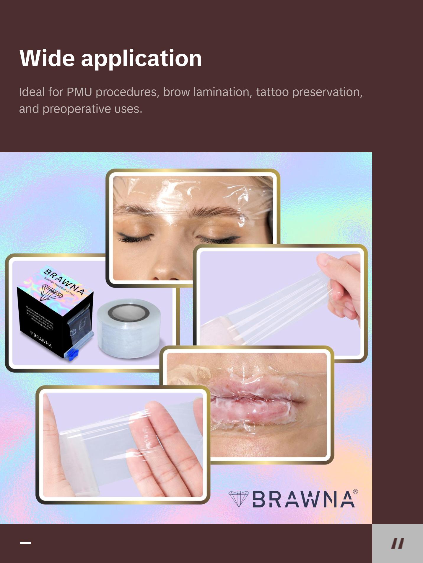 BRAWNA Plastic Wrap for Microblading, Lip Blush Tattoo,  Eyebrow Tint Henna - Lash Lift - 1300 ft [ 400M ] - Eyebrow Lamination - Disposable PMU