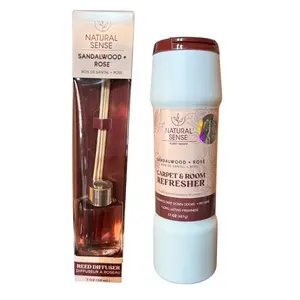 2-Pc Set Sandalwood +Rose, aromatherapy, Natural Sense Plant based carpet and room refresher 17oz (481g), Reed Diffuser 1oz (30ml),Home Decor