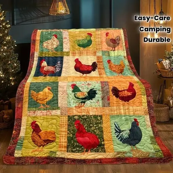 Farmhouse Chicken Print Flannel Throw Blanket - Cozy, Soft Fluffy, Warm Napping Lightweight Bedding Blanket, Cozy Throw Blanket, Flannel Throw Blankets