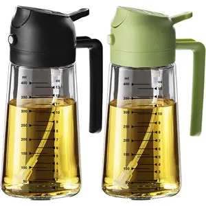 16oz/470ml Glass Olive Oil Sprayer for Cooking – 2 in 1 Olive Oil Dispenser Bottle for Kitchen Gadgets and Air Fryer Accessories, Salad, BBQ - Black & Green