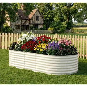 Galvanized Raised Garden Bed ,Oval Metal Planter Box with Anti-Cut Safety Edges, 0.6mm Thick Rust‑Resistant Steel, 1.5‑2FT Deep for Vegetables Flowers Herbs