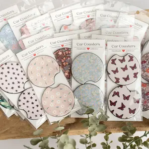 Car Coasters, Retro Cup Holder Coaster for women, Cute Cute Car Accessories,  Preppy Car Decor Gift for her, Set of 2 Washable Neoprene Coasters