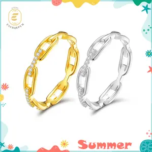 EOM 14K Gold Plated Moissanite Waterproof Hip Hop Unisex Chained Ring Copper Ring Jewelry Perfect Birthday Engagement Wedding Anniversary Gift for Men Women