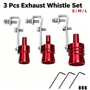 3PCS Universal Exhaust Whistle Set - Black, Red Turbo Sound Tailpipe Tips (S/M/L) with Adjustable Mount Brackets, Automotive Exhaust Noise Booster Accessory for Cars, Trucks motorcycle, Aluminum Alloy