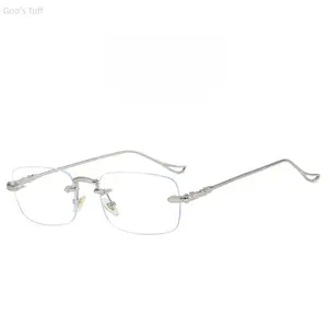 Eyeglasses aesthetic rimless gold wire eyewear minimal square tiny frameless prescription myopia glasses for women men ultra lightweight anti blue light optical frames relieve eye strain for office daily street gaming screen wear