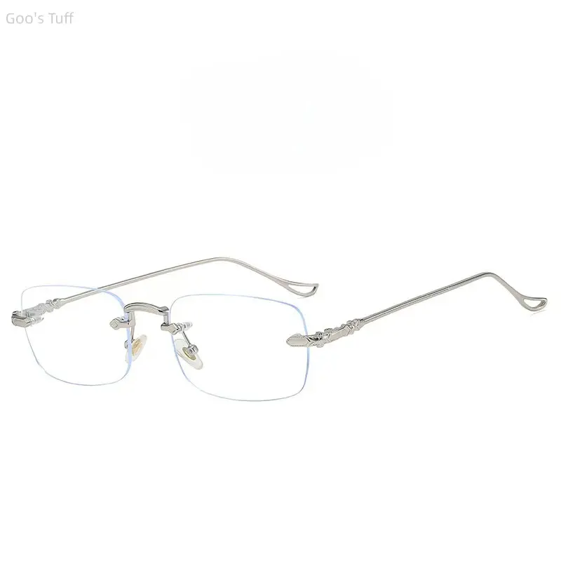 Eyeglasses aesthetic rimless gold wire eyewear minimal square tiny frameless prescription myopia glasses for women men ultra lightweight anti blue light optical frames relieve eye strain for office daily street gaming screen wear