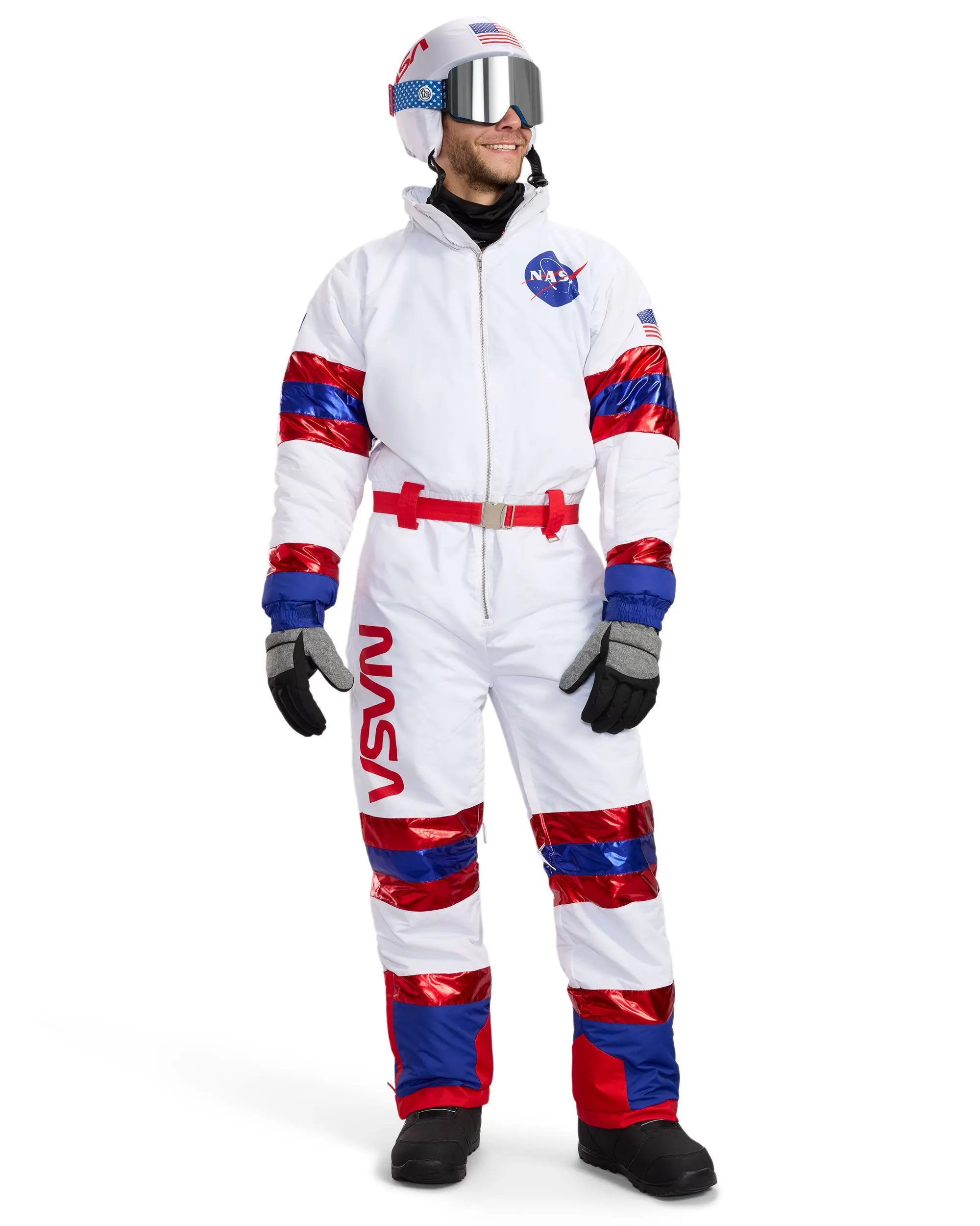 Men's Space Racer Ski Suit with Adjustable Helmet Cover, Male Professional Sports Gear Engineered for Lift-Off, Epic Style, Goggles Sold Separately, Helmet Cover Included, Hooded, Interior Chest Pocket, Keeps Warm On High-Speed Descents, Lift Pass Arm Poc
