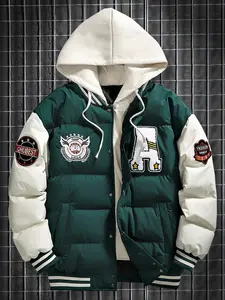 Men's Thick Cotton Quilted Puffer Jacket Fall Winter American Retro Style Fitted Hooded Coat, Warm Casual Outerwear for Cold Weather