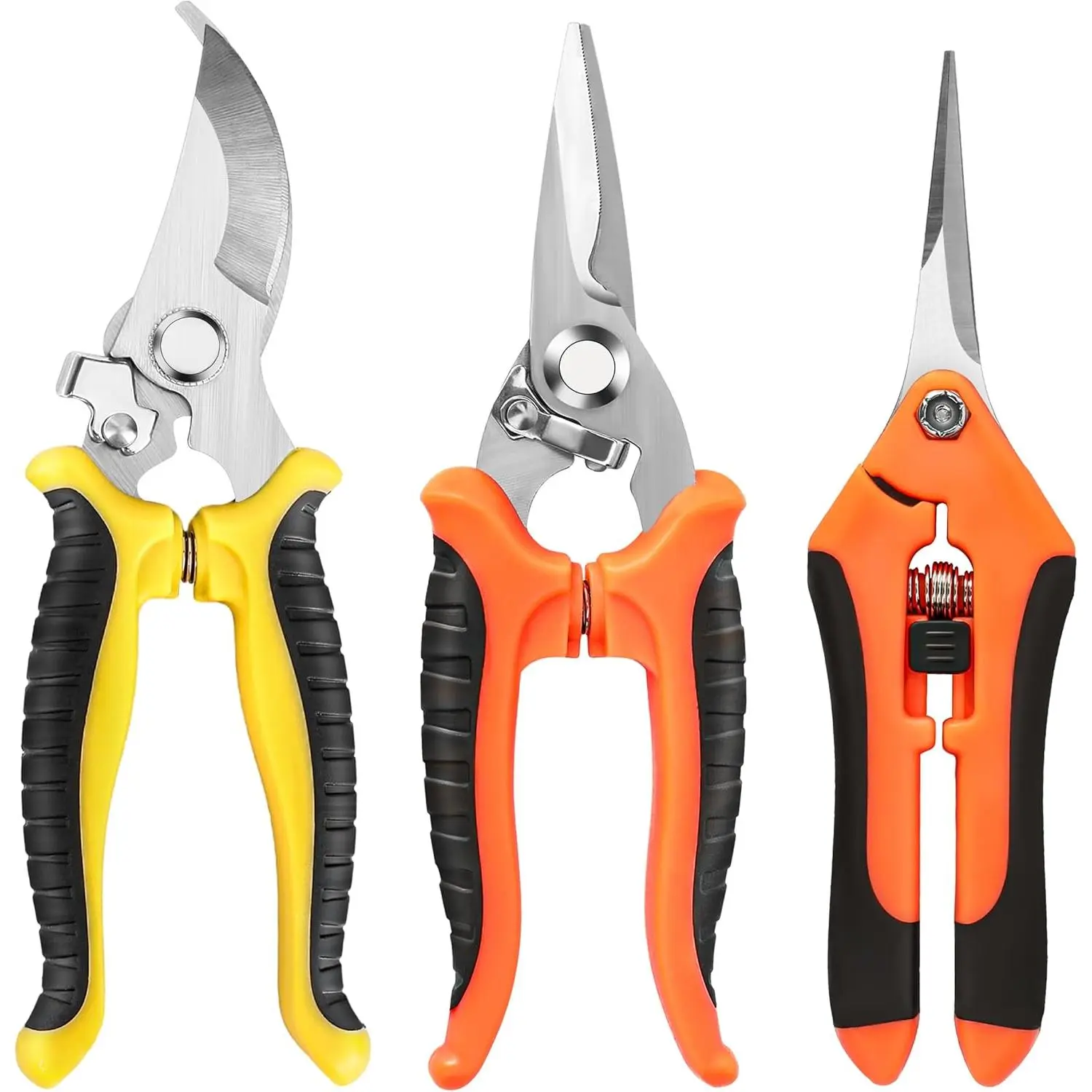 3-Piece Stainless Steel Pruning Shears Set - Rust-Resistant, Safe, Durable Gardening Clippers and Snips