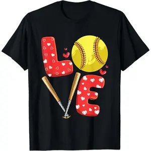 Love Softball Valentine Boys Girls Softball Valentine's Day T-Shirt,Made in USA