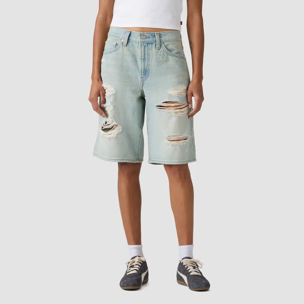 Levi's Women's Cotton Bermuda Jorts - Que Pasa 24, Zipper Closure, Button Detailing, Garment-Washed Finish