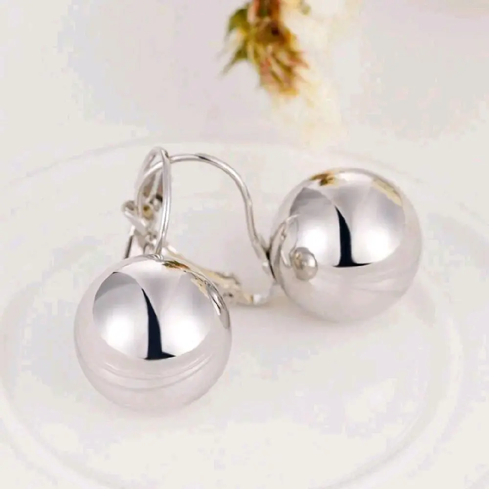 Large Bead Earrings - Silver Color, Round Shape, Simple Design, Perfect for Everyday Wear