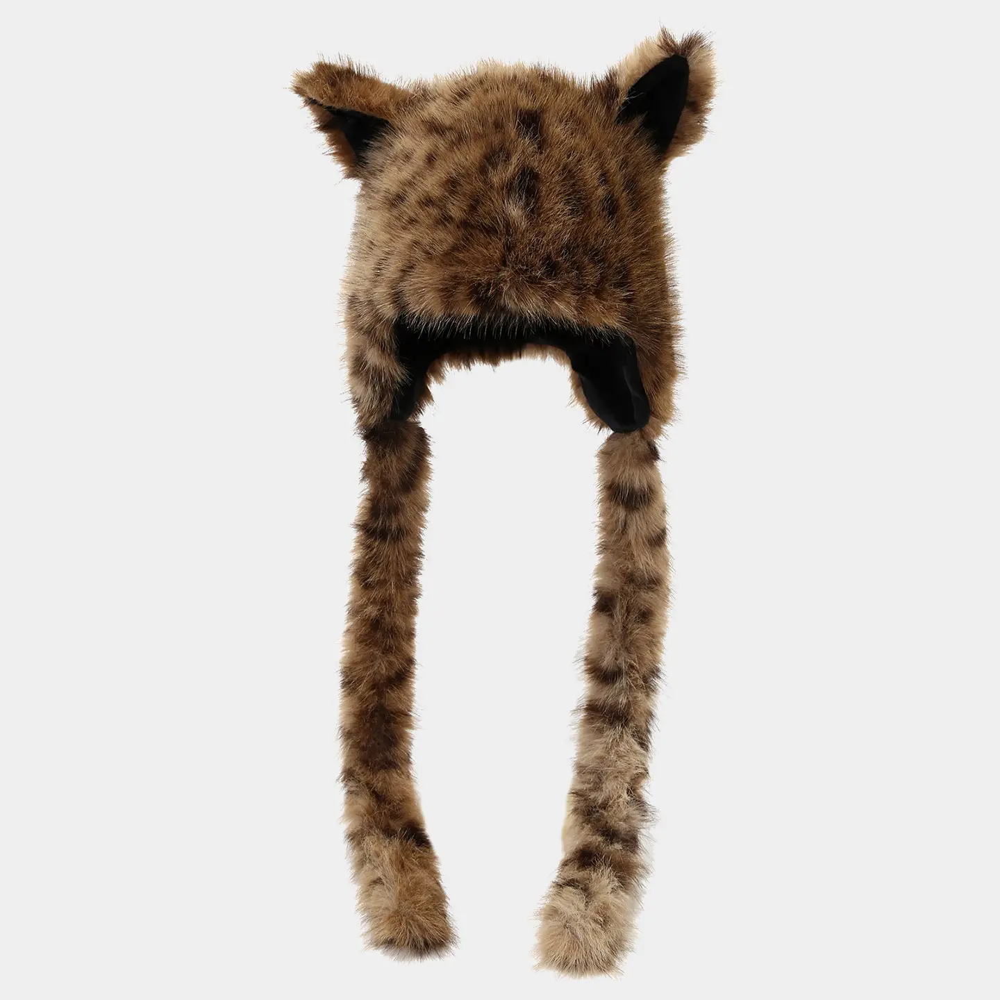 Hat Autumn Winter New Plush Cute Leopard Print Long Ear Warm Ear Protection Hat for Women with Long Braids Trendy Headwrap Hat