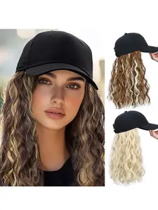 Baseball Cap Wig Long Natural Wave Hair Extension Hat, High-Temperature Synthetic Fiber Adjustable Cap Wig for Women Girls Heat Resistant Wigs