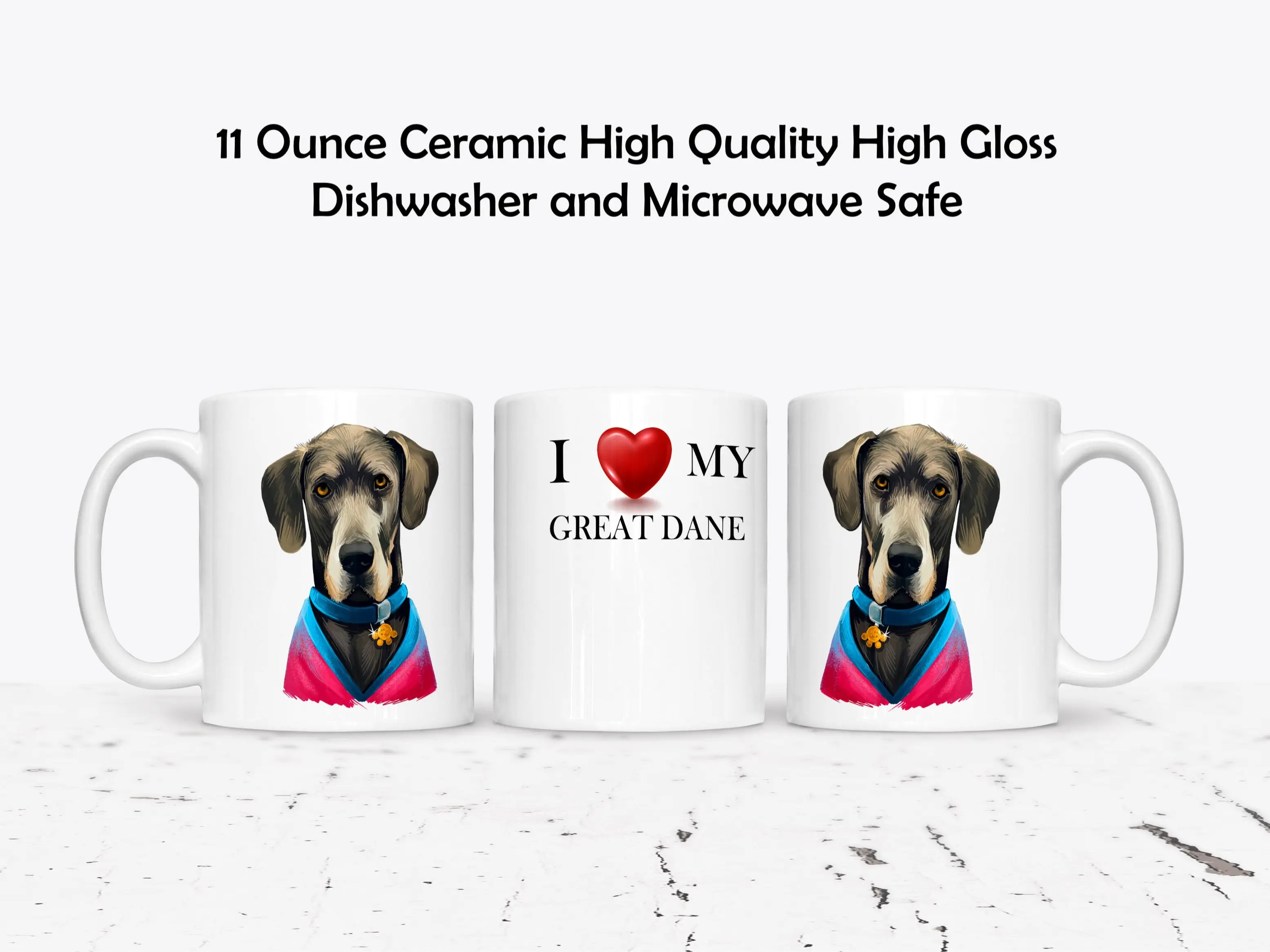 The Brightener Group Great Dane Custom Pet Name Mug - 11 or 15 oz Glossy Ceramic, High-Gloss, Dishwasher-Safe, Microwave-Safe, Personalized Love My Dog Drinkware
