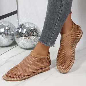 Women's Mesh Ballet Flats Slip On Shiny Mesh Flats Round Toe Sparkly Rhinestone Sandals