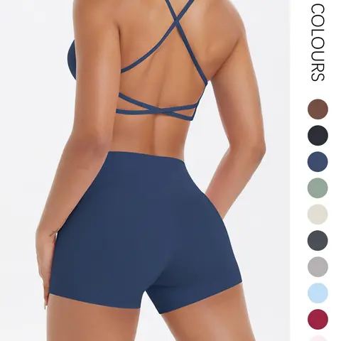 Two-Piece Set Women's Solid Color Sports Bra & High Waist Shorts Set, Workout Gym Yoga Exercise Clothing Set, Activewear Set, Yoga Fitness Clothing