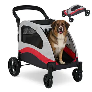 Heavy Duty Extra Large Dog Stroller for Big Dogs up to 88 lbs – Collapsible Pet Wagon with 360° Swivel Wheels, Shock Absorption, Removable Washable Pad, Ventilated Design – Great for Travel, Vet Visits, Hiking, Shopping – 900×730×1080mm