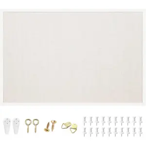 Linen Bulletin Board, White Framed Corkboard, White Oak Frame Linen Cork Board, Vision Board and Decorative Hanging Pin Board