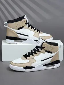 Men's New High-Top Casual Athletic Basketball Shoes, Vintage Classic Military Sports Shoes, PU Leather Lace-Up, Thick Sole, Comfortable Breathable