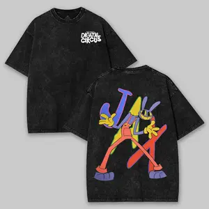 The Amazing Digital Circus Tee – Washed Shirt Cotton Menswear Top |   Smooth Streetwear Prints for Man, Casual Classic Gaming Style Fabric Seamless Black Round Neck Clothes Shortsleeve Tropical graphic tee