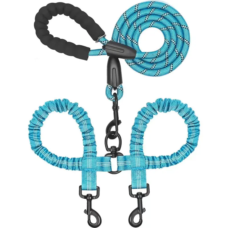 Dual Bungee Dog Leash - 360° Swivel Freedom, Shock-Absorbing Bungee, Reflective Stitching, Heavy-Duty Nylon, 1-Hand Hold, Even Pressure Prevents Choking, No-Choke Control, Training-Design Pet Accessory, Dual Bungee Leash, Small-Medium
