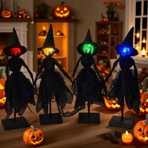 A set of four Halloween moonlit night ghost Black Witch Little ghost, creative, novel, dynamic and relaxed Halloween home furnishing mall store festival decoration items, pure handcrafted handicraft items