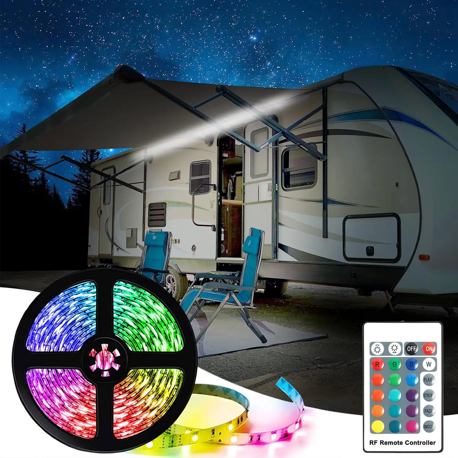 Lights,Camper RV Awning LED Light Strip,12v 20FT Exterior LED Awning Lights for RV Canopy Motorhome Travel Trailer,Waterproof RV Exterior Underglow Light Strip for Lighting Party,12v DC,RGB