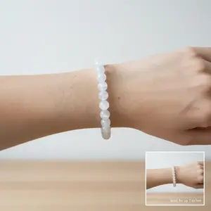 8mm Selenite Crystal Bracelet Natural Gypsum Stone for Mental Clarity & Spiritual Elevation Healing Jewelry for Women Men Gifts Fits Wrist Up to 7 Inches