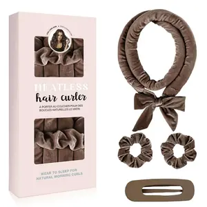 Heatless Hair Curler, No Heat Hair Curlers to Sleep in, Super Soft Ribbon Wrap for Long Hair, Overnight Heatless Curling Set with Scrunchies and Clip, for All Hair types (Brown)